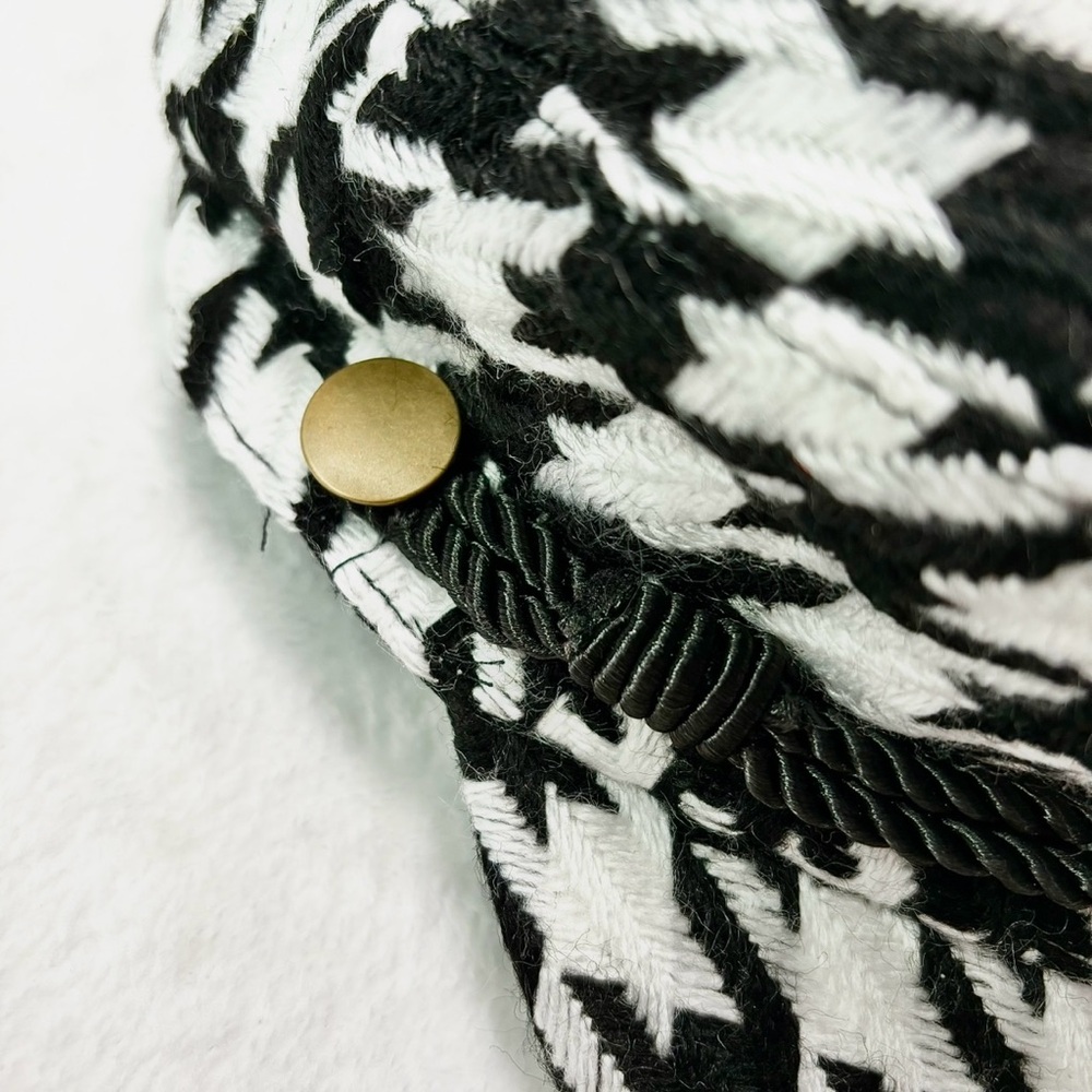Newsboy Cap Houndstooth Double Twist Rope Hat Black White Women’s New - Picture 8 of 9